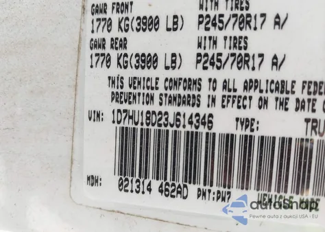 2003 Dodge Ram 1500 Slt/Laramie/St from USA, damaged, VIN 1D7HU18D23J614346